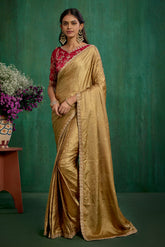 Brown Elegant Satin Jacquard Embroidery Ready to Wear Saree - Shop Now Online-RTW-4374